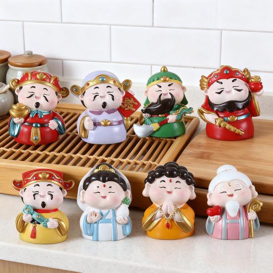 Cartoon God of Wealth Figurine Hand-painted Chinese Immortals Statue Resin Sculpture Home Office Desktop Decoration Ornament