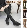 Thigh High Boots Women Boots Autumn Winter Shoes Over The Knee Boots Female Lace-Up Suede Women Shoes Rome Style Woman Autumn Boots Plus Size43