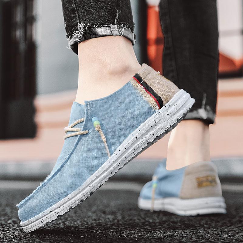 Spring Summer Blue Men's Casual Boat Shoes Lightweight Slip-on Driving Shoes Men Low-cut Breathable Canvas Men Shoes Loafers