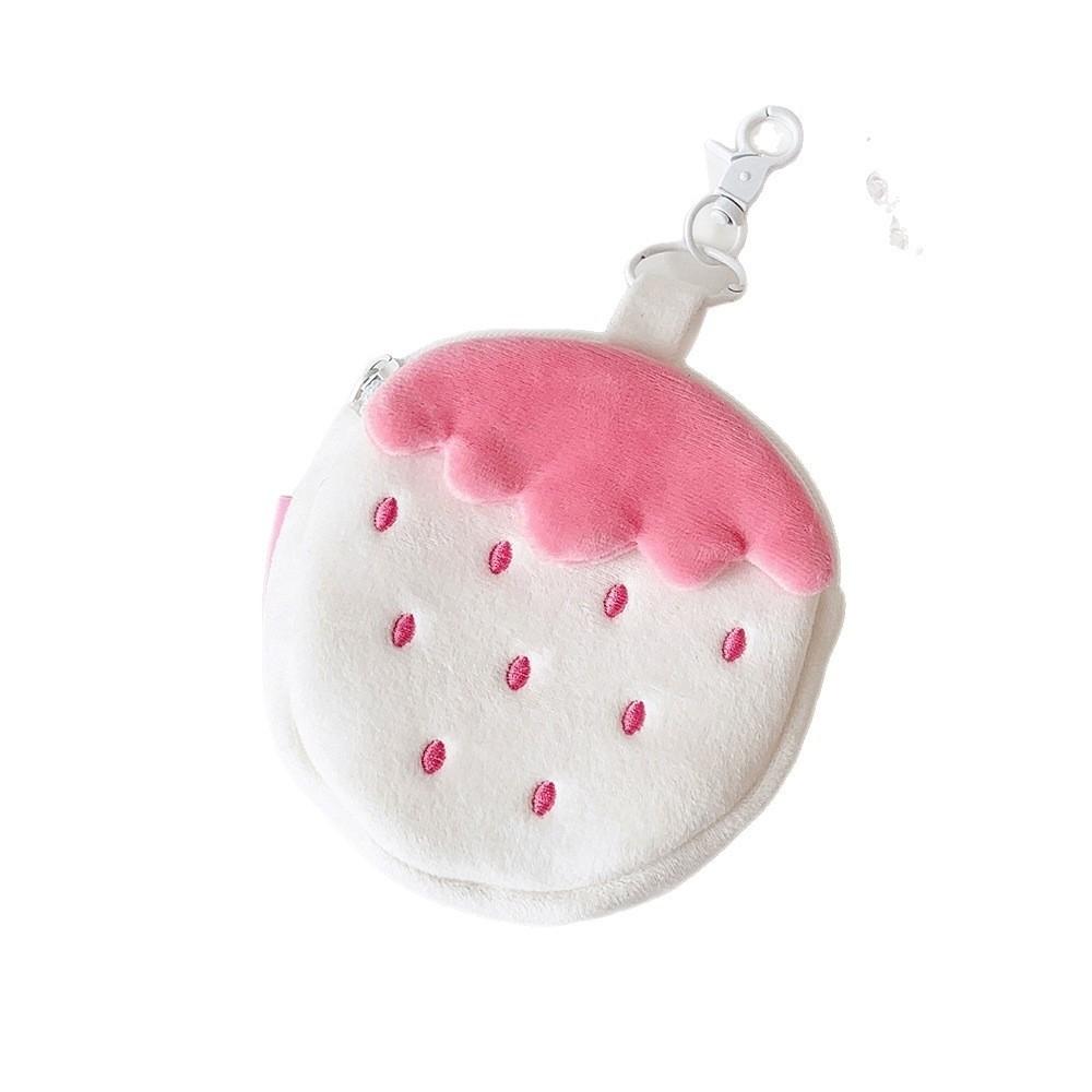 Multi-functional Strawberry Wallet Soft Cartoon Campus Card Storage Bag Hanging Earphone Lipstick Storage Pouch for Women Girls