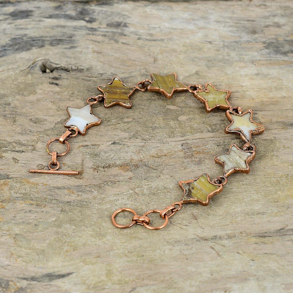 Браслет из перламутра, гальванический медный браслет, регулируемый браслет-цепочка, гальванические ювелирные изделия, браслет из настоящего драгоценного камня, браслет со звездой
