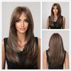 Layered Long Straight Wigs with Bangs Black Ombre Brown Highlight Full Hair Wigs Women Cosplay Daily Use High Temperature Fiber Wigs