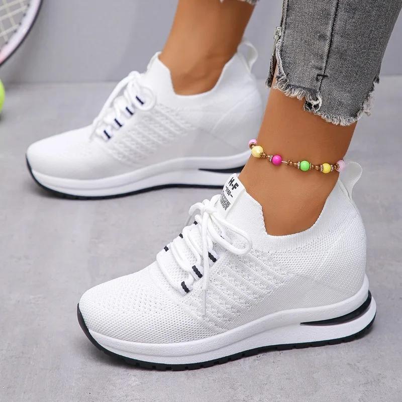Fashion 2024 Brand Ladies Shoes Lace Up Women's Vulcanize Shoes Fashion Solid Ladies Casual Shoes New Round Head Mesh Sneakers Zapatos