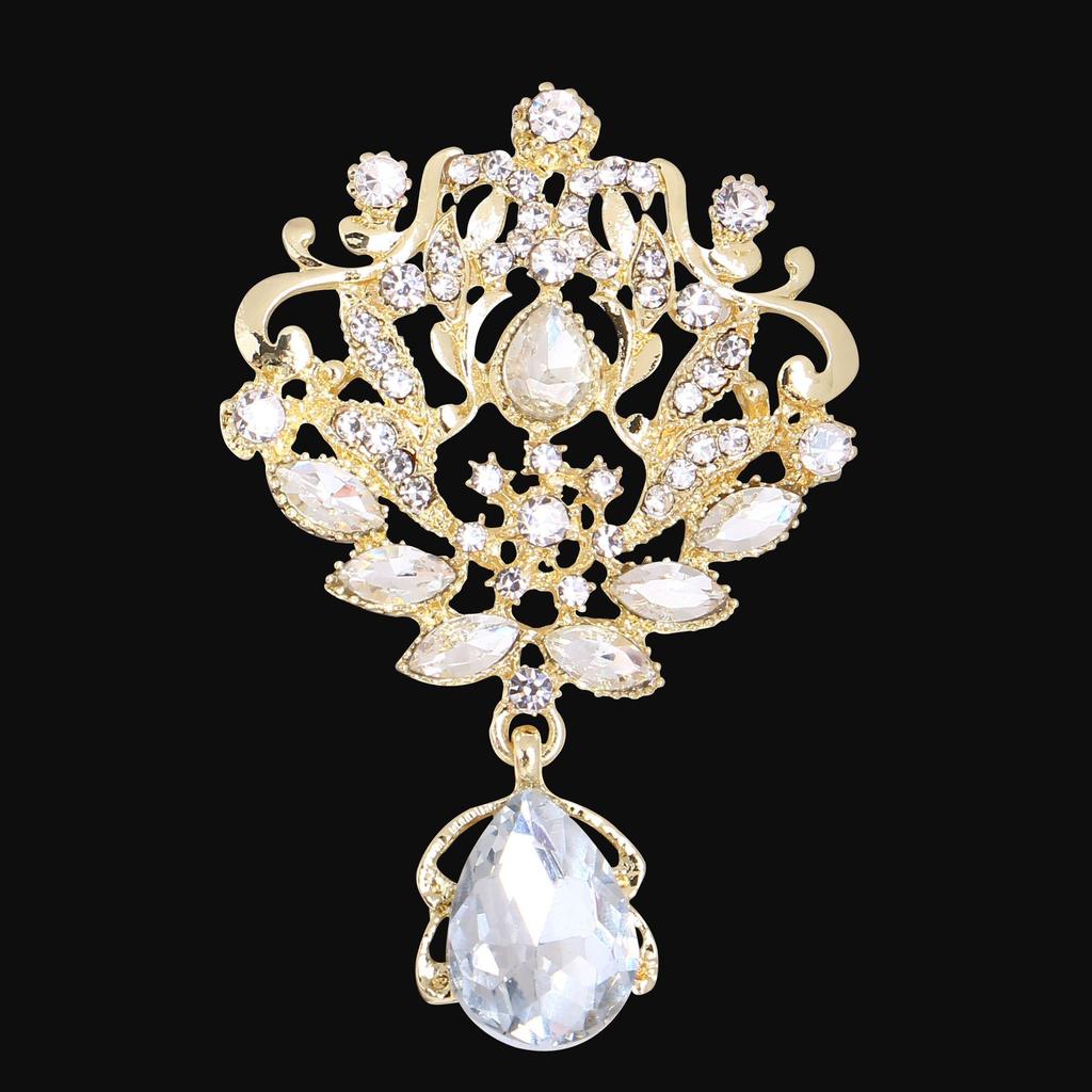 DIEZI Luxury Fashion Flower Bridal Brooches for Women Ladies Wedding Crystal Rhinestone Bouquet Brooch pins Dress Accessories
