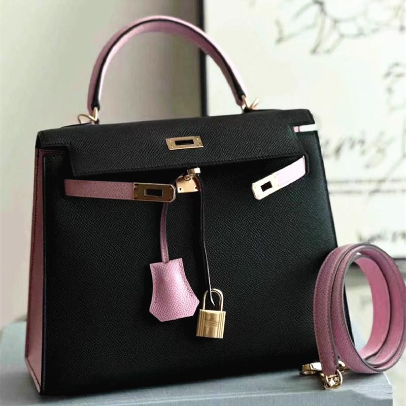 New Palm Pattern Head Layer Leather EP Leather Contrasting Color Blocked Handheld Single Shoulder Crossbody Bag Women's Bag