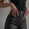 Women's PU Splicing Hip Lifting Thin Front Zipper Tight Leather Pants Pants