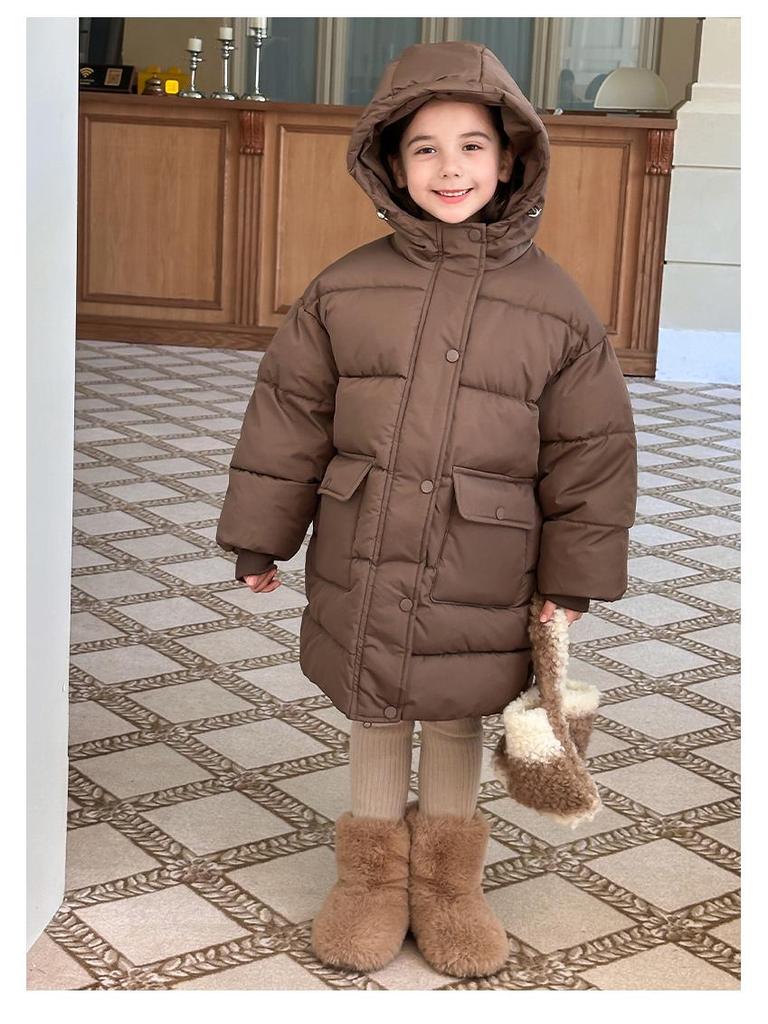 Children's Winter 2025 Mid-Length Down Coat - Thick, Warm Cotton Jacket for Boys and Girls