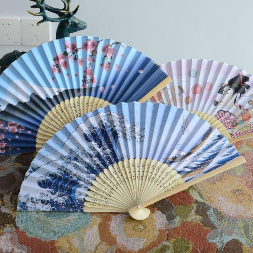 Bamboo Handle Folding Fan Paper Fan New Props Fan
