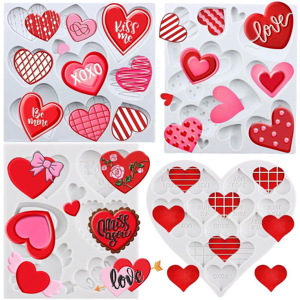 Heart Silicone Molds Love You XOXO Letter Kiss Rose Fondant Mold Cake Decorating Tools Cupcake Topper Candy Resin Clay Chocolate Gumpaste Mold