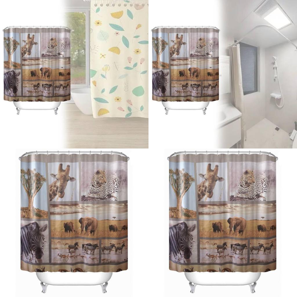 Waterproof Peva Bathroom Curtain Animal Design Long Giraffe Zebra For Living Space