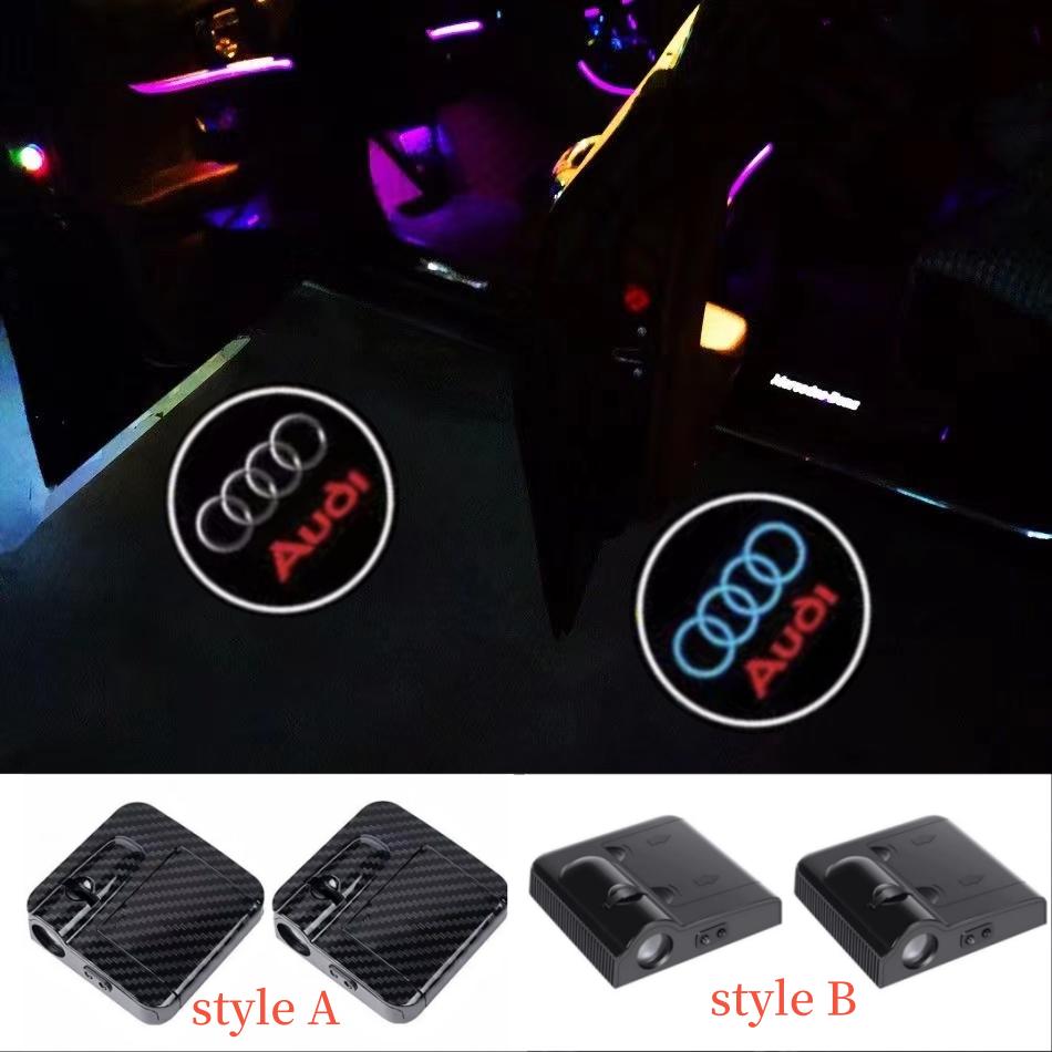 For Audi C6 2PCS car door LED welcome light projector is suitable for Audi RS S A3A4A5A7Q3Q4Q7Q8 installation-free lighting paste style.