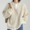 Autumn and Winter Women's Sweater Retro Loose V-Neck Folded Cuffs Soft Knitted Cardigan Sweater Outerwear