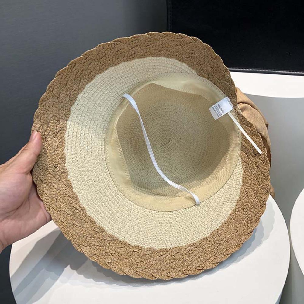 Foldable Straw Weaving Beach Hat Hollow Out Bow Fisherman Cap Folding Sun Cap Bucket Hat Seaside