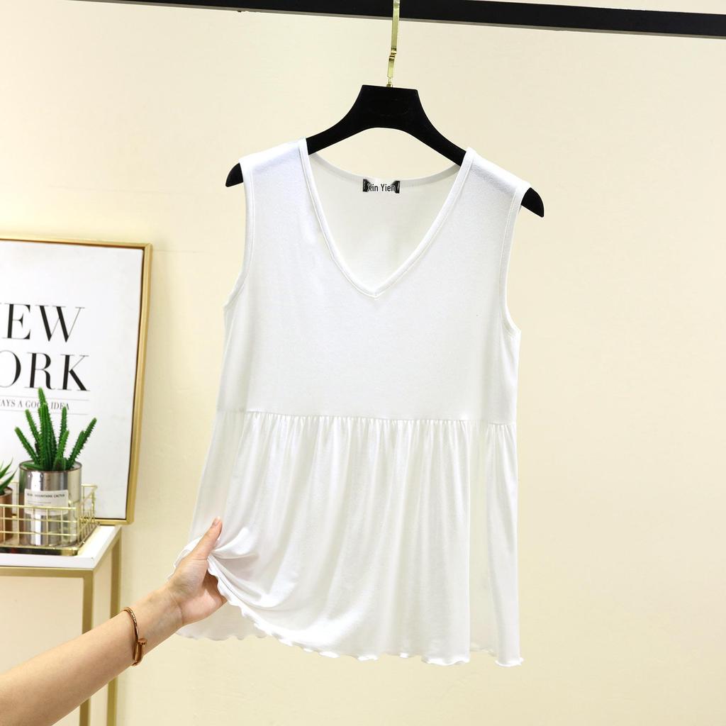 Женская летняя модальная майка с V-образным вырезом - Большой размер, однотонная, облегающая майка