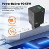 55 Вт GaN USB Type C Зарядное устройство PD QC 3.0 Быстрая зарядка для Macbook Ноутбука IPAD Планшета IPhone 15 14 Samsung S23 Ultra Huawei Xiaomi