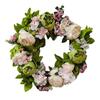 40CM Artificial Peony Wreath Indoor Outdoor Front Door Wall Hanging Fake Flower Garland with Green Leaves Wedding Party Home Decoration