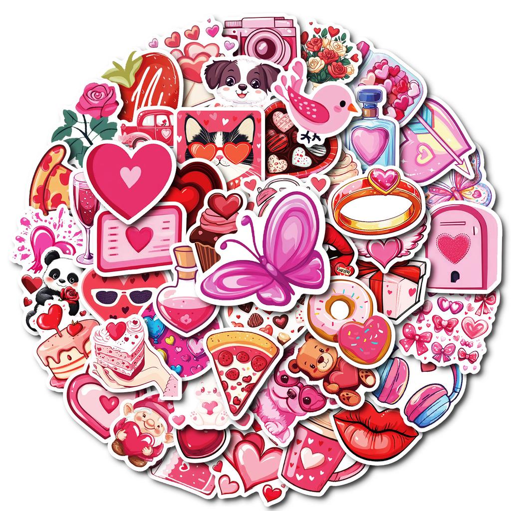 50 Sweet Valentine's Day Theme Pp Waterproof Decorative Stickers Cute Love Rabbit Chocolate Not Repeat Stickers