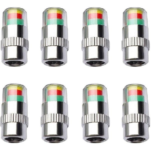 ANKI HAPPIGO 8Pcs 2.2Bar 32-To-35 PSI Car Tire Pressure Monitor Valve Stem Caps Sensor Indicator Easy To Read 3 Color Eye Alert
