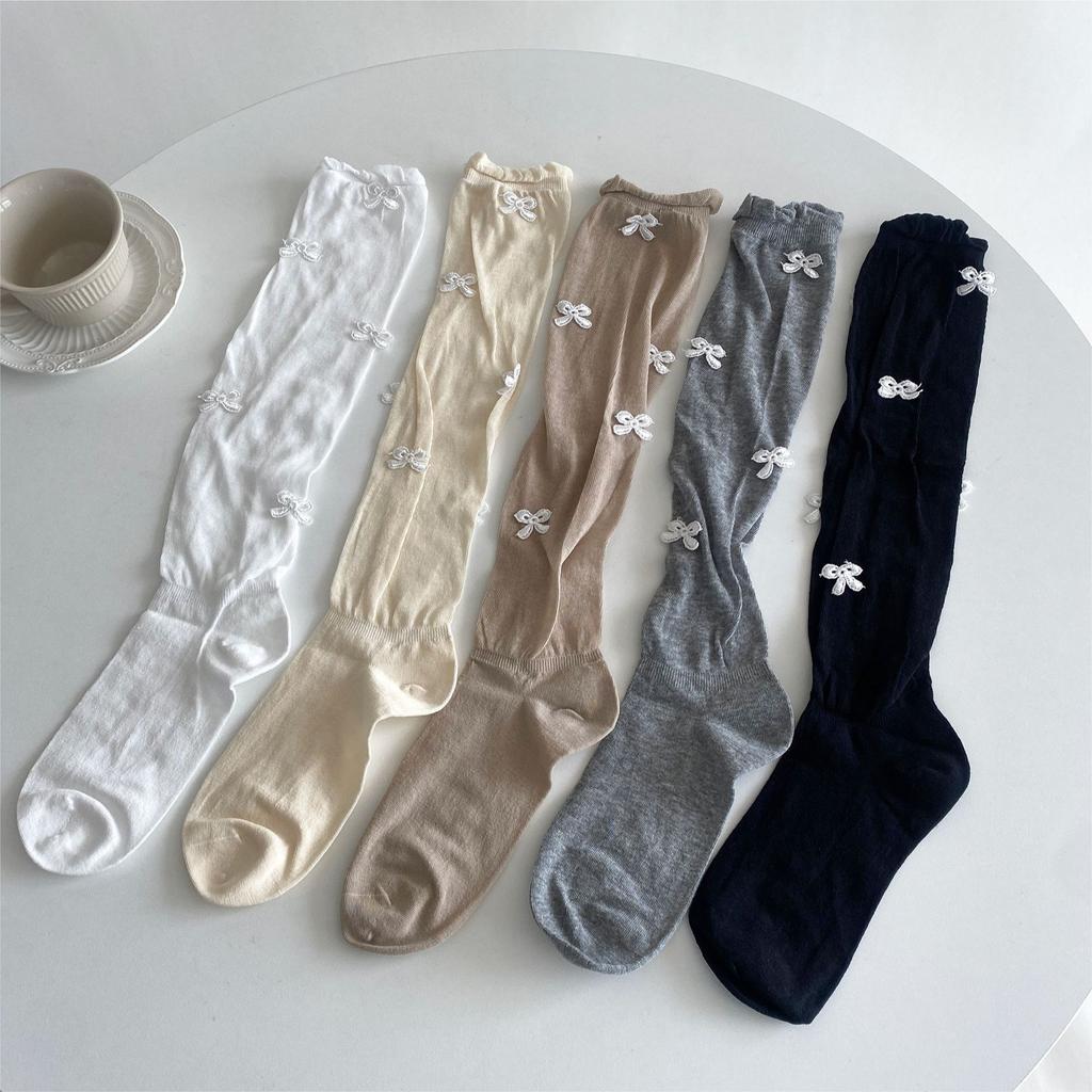 Женские чулки JK Lolita Kawaii Bow, милые гольфы для девочек, женские чулки в балетном стиле, однотонные свободные длинные носки, чулки