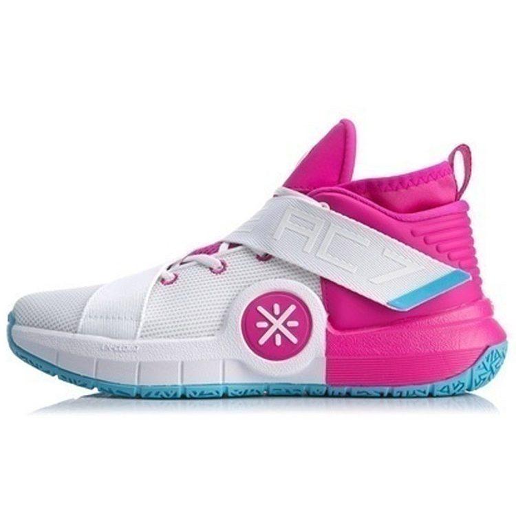 Li Ning All City 7 Липучки Высокие Баскетбольные Кроссовки Мужские Бело-Розовые ABAP105-6