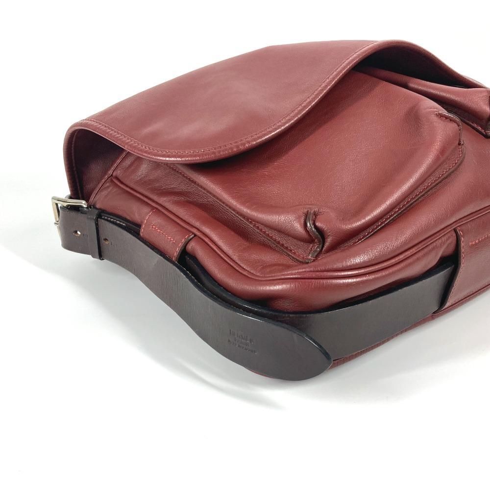 HERMES flap Barda 33 Drawstring Shoulder Bag Leather Rouge Ash Brown