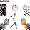 10in RGB LED Selfie Ring Light 79"Tripod Photography RingLight Phone Stand Holder Circle Fill Light Dimmable Lamp Trepied Makeup