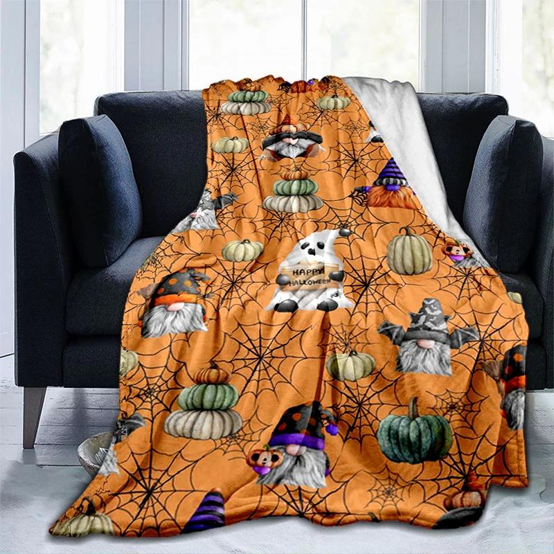 Halloween Pumpkin&horror Ghost Printed Blanket, Fashionable Warm Flannel Blanket, Sofa Bed Cover Blanket, Halloween Gift