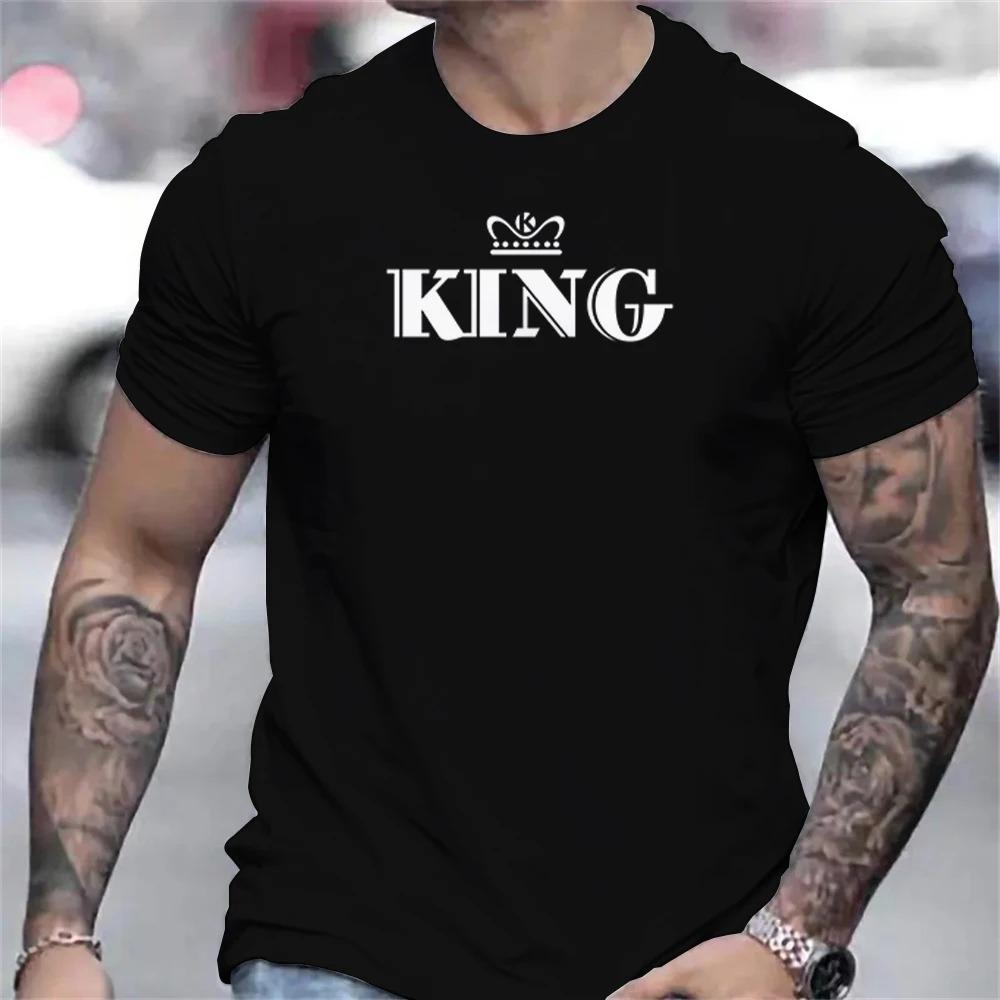 Футболка мужская из хлопка с принтом Letter King, уличная футболка Harajuku, спортивная одежда для фитнеса, дышащая, свободного покроя, мужская одежда