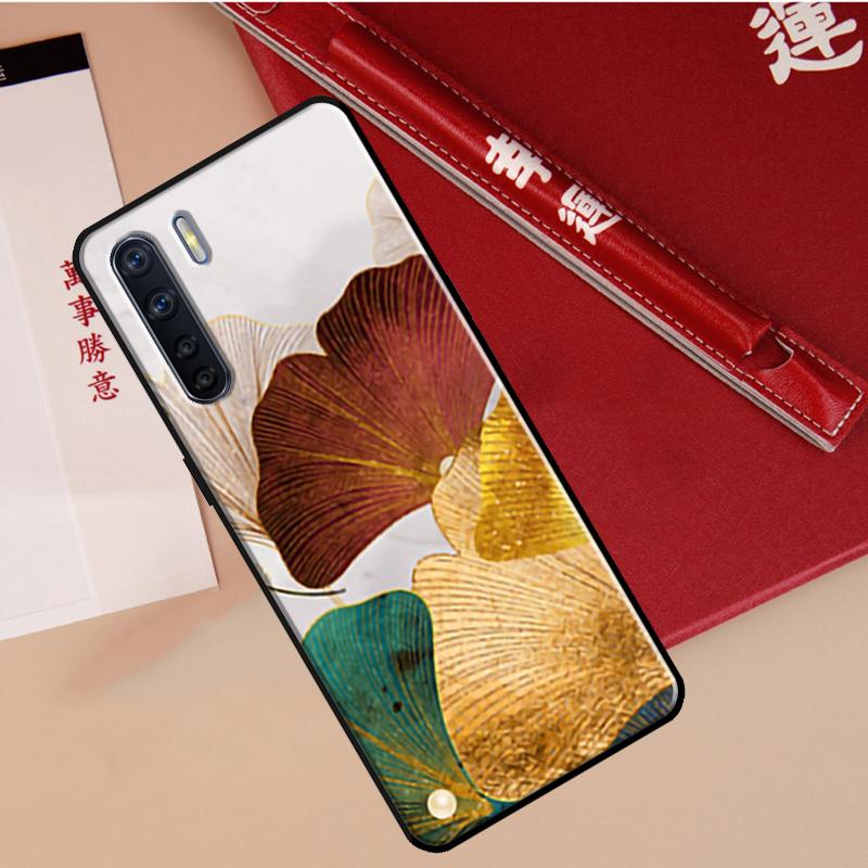 Luxury Ginkgo Leaf Case For Oppo A94 A18 A74 A57 A17 A77 A38 A58 A78 A98 A54 A80 A60 A40 A96 A76 A16 A15 A5 Pro