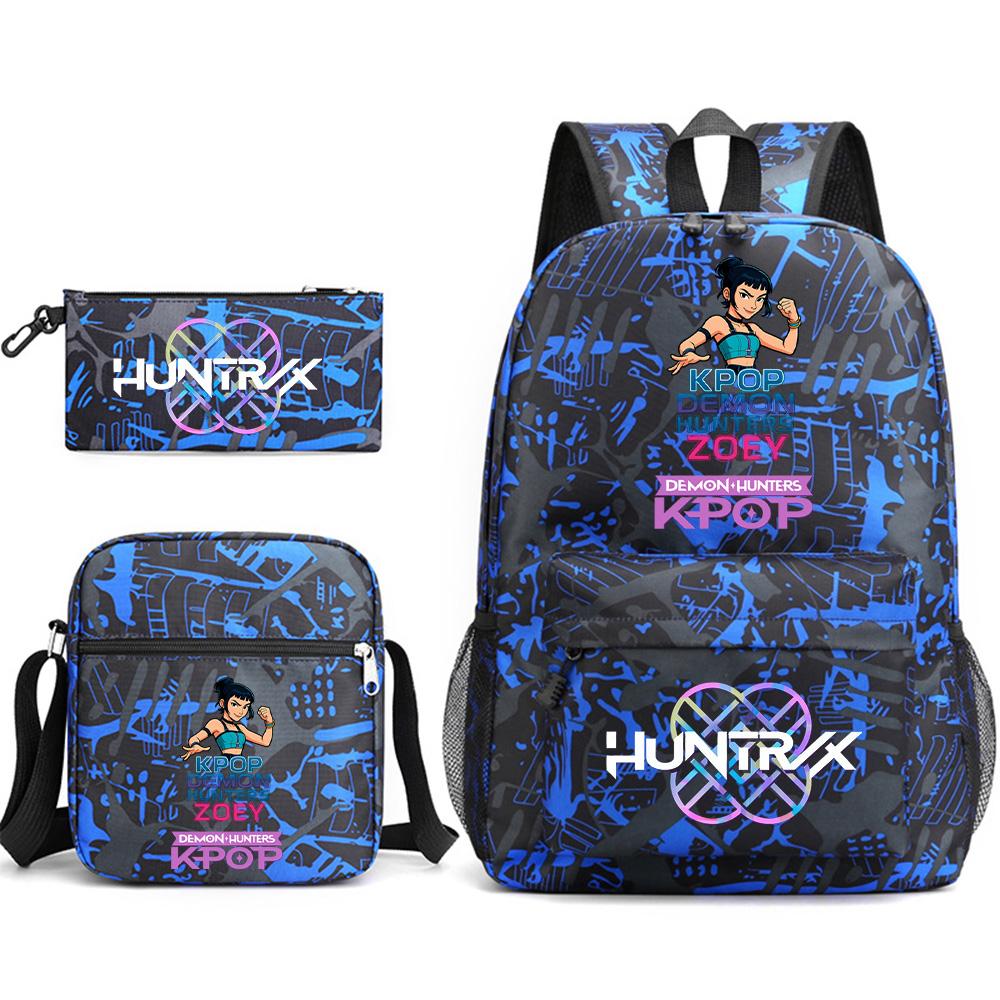 3Pcs/set Anime Cartoon K-Pop Demon Hunters Printed Backpack with Shoulder Bag Pencil Case for Teenager Student Boy Girl Large Capacity School Bag