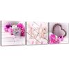 Set of Three Pictures Canvas Print Pink Flower LOVE Inscription