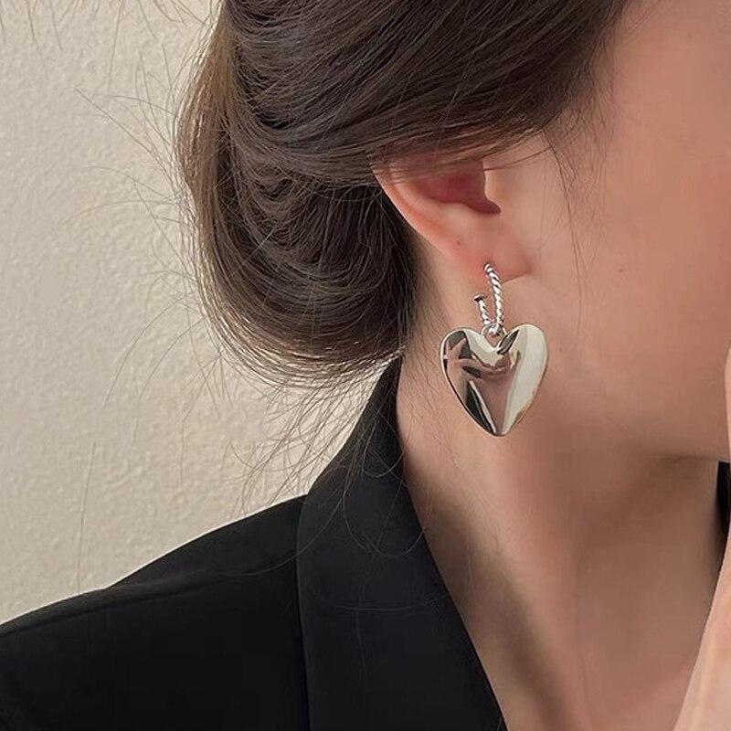 Модные серьги с кристаллами в виде большого сердца для женщин, бижутерия, геометрические серьги со стразами, эффектные ювелирные изделия, подарки