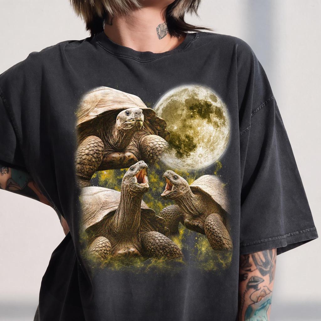 Retro Tortoise Full Moon Shirt, Starry Night Turtle Graphic Tee, Vintage Lover T-Shirt