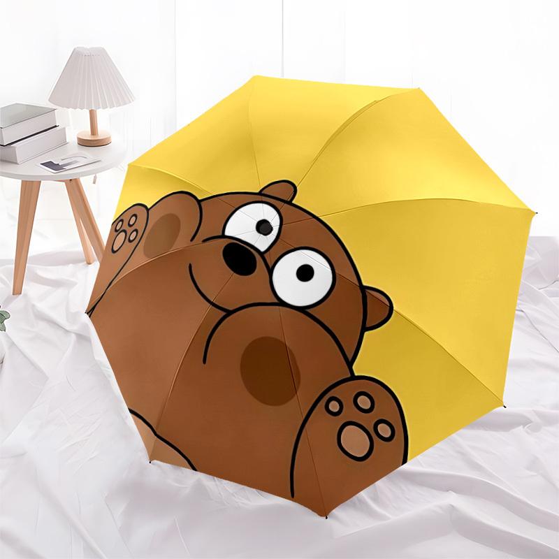 1pc Brown Bear Automatic Umbrella Durable Iron Frame & Plastic Handle, Gift for Men & Women, Sturdy Construction,Playful Design y250826156