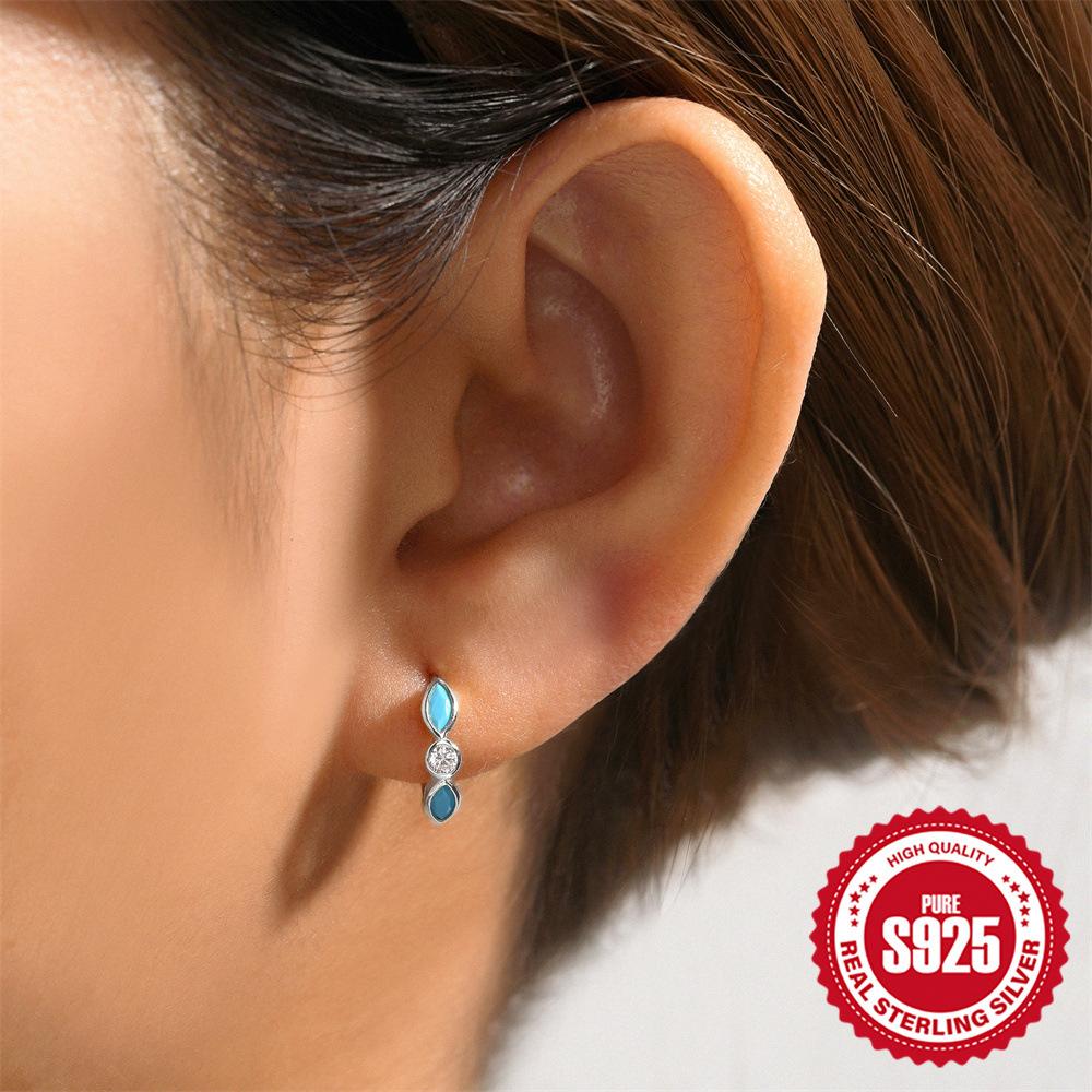 Серьги серии Turquoise Серьги-пряжки Простые серьги премиум-класса Дизайнерские серьги Серьги из стерлингового серебра 925 пробы