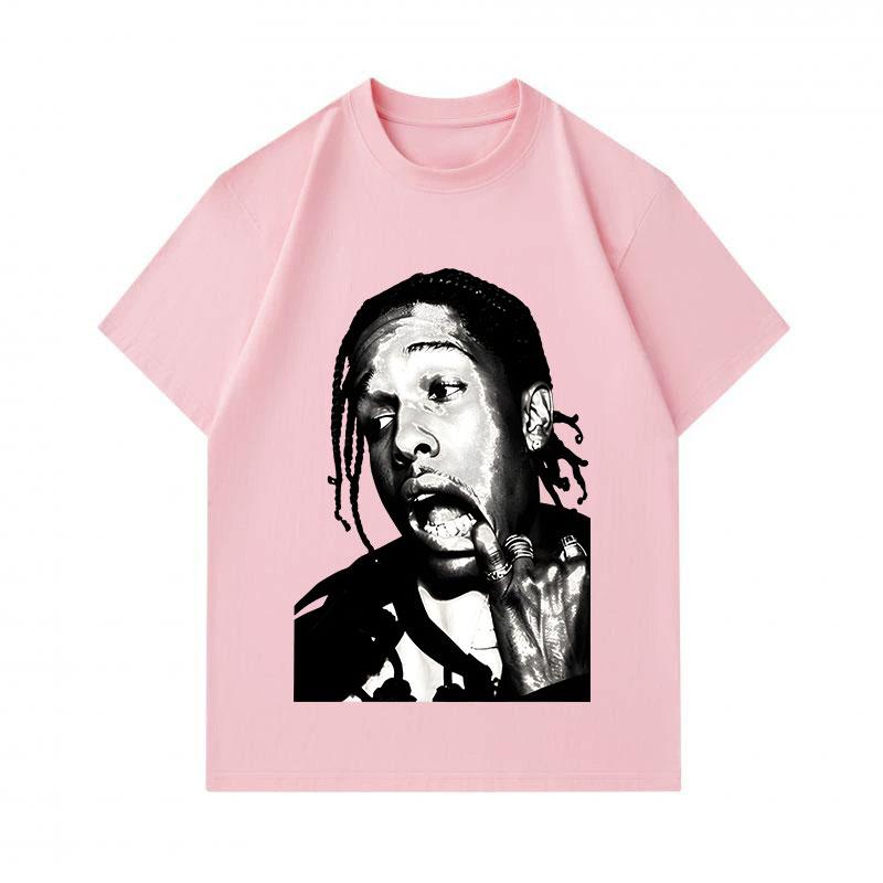 Men's 100% Cotton Crew Neck Short Sleeve T-Shirt, Stylish Rap Music Character Portrait Print Casual Comfortable Tee for Daily Street Wear