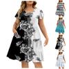 Summer Beach Dress For Women Plus Size Loose  V-Neck Tunic Ruffle Short Sleeve A-Line Comfortable Large Hem Dress