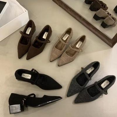 Зимние хлопковые женские туфли Мэри Джейн, туфли с мелким острым носком, лаконичные туфли на квадратном каблуке, Zapatillas De Mujer