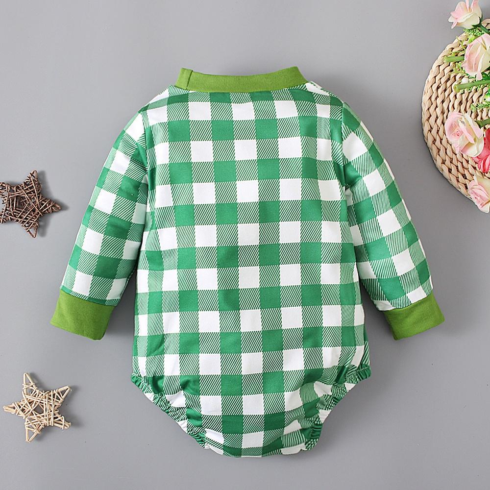 Зеленый клетчатый комбинезон с длинными рукавами для новорожденных мальчиков и девочек, комбинезон, одежда для детей 0-3 лет