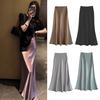 Fishtail Skirt High Waist Smooth Satin A-Line Style Solid Color Skirt Women Spring Summer Hip Wrapped Skirt