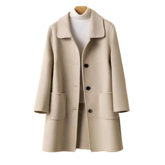 Wool Blend Coat Single Breasted Mid-Length Pea Coat Notch Lapel