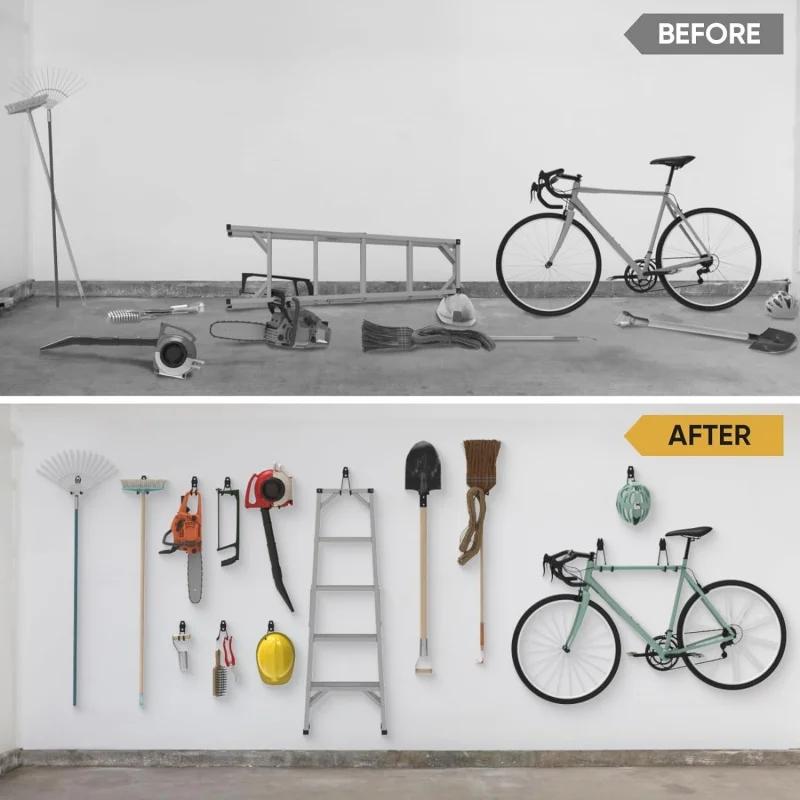 Крючки из прочного металла, настенные крючки для органайзера в гараже, крючки для велосипедов, настенные нескользящие крючки для хранения, садовый инструмент для хранения