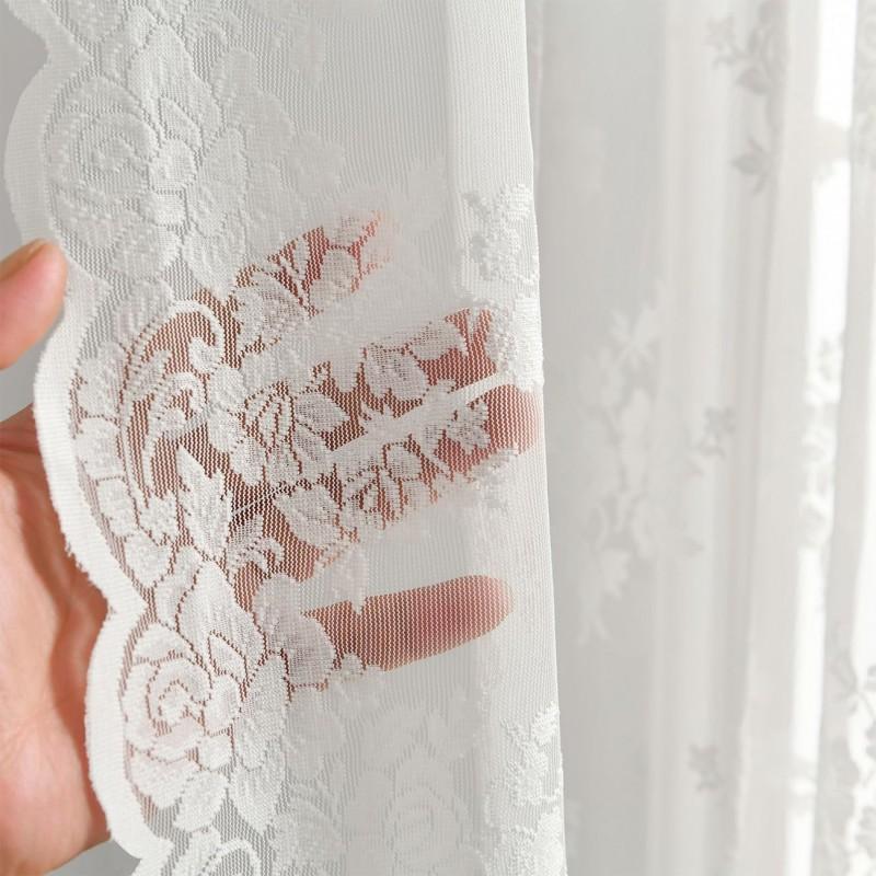 White Floral Lace Sheer Curtain Panel Kitchen Cabinet Small Short Window Treatment Modern Minimalist Style