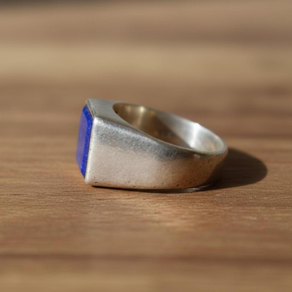 Квадратное кольцо из серебра 925 пробы с лазуритом, Кольцо-печатка с лазуритом, Кольцо обещания для мужчин и женщин