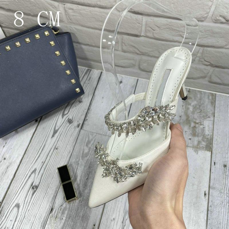 Модные Роскошные Хрустальные Туфли-Слиперы Пшеничное Ухо Стразы Остроносые Босоножки Верх из Шелка и Сатина Высокий Каблук Слиперы Женские