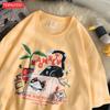 Street Cotton Womans T-Shirts Retro Cartoon Cat Printing Tops Oversize O-Neck Soft Short Sleeve Summer Casual Female Clothes