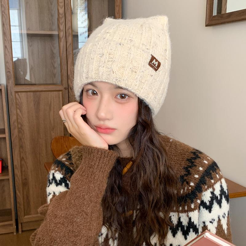 Sweet and cute cat ear knitted wool hat children autumn and winter versatile big head circumference headgear casual warm hat new