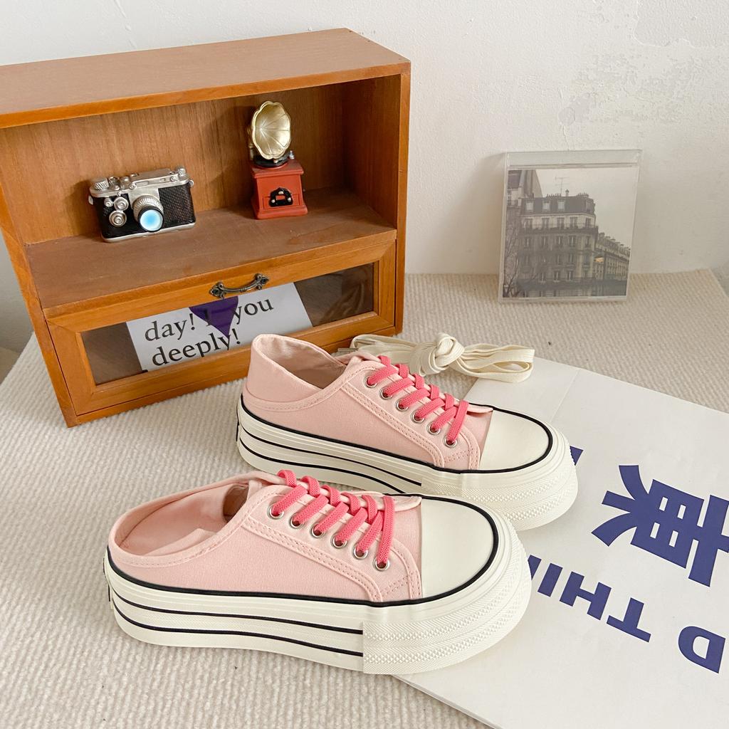 HY-1257 бесплатная пара шнурков/толстая подошва с круглой головкой, две пары белых туфель на резинке, женские летние тонкие универсальные парусиновые туфли