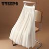 Elegant Women Tulle Skirt Korean Fashion Mesh White A Line Ladies Pleated Skirt Summer Chic High Waist Black Party