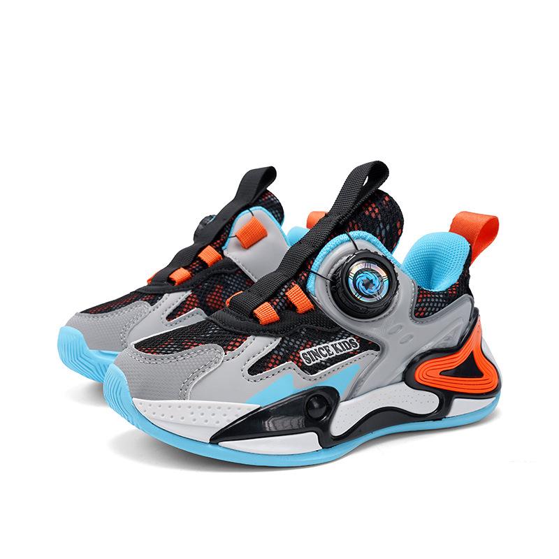 Boys Shoes 2025 Spring and Autumn Models Mesh Breathable Children's Sports Shoes Leather Surface Medium and Older Children's Running Shoes Youth Bas